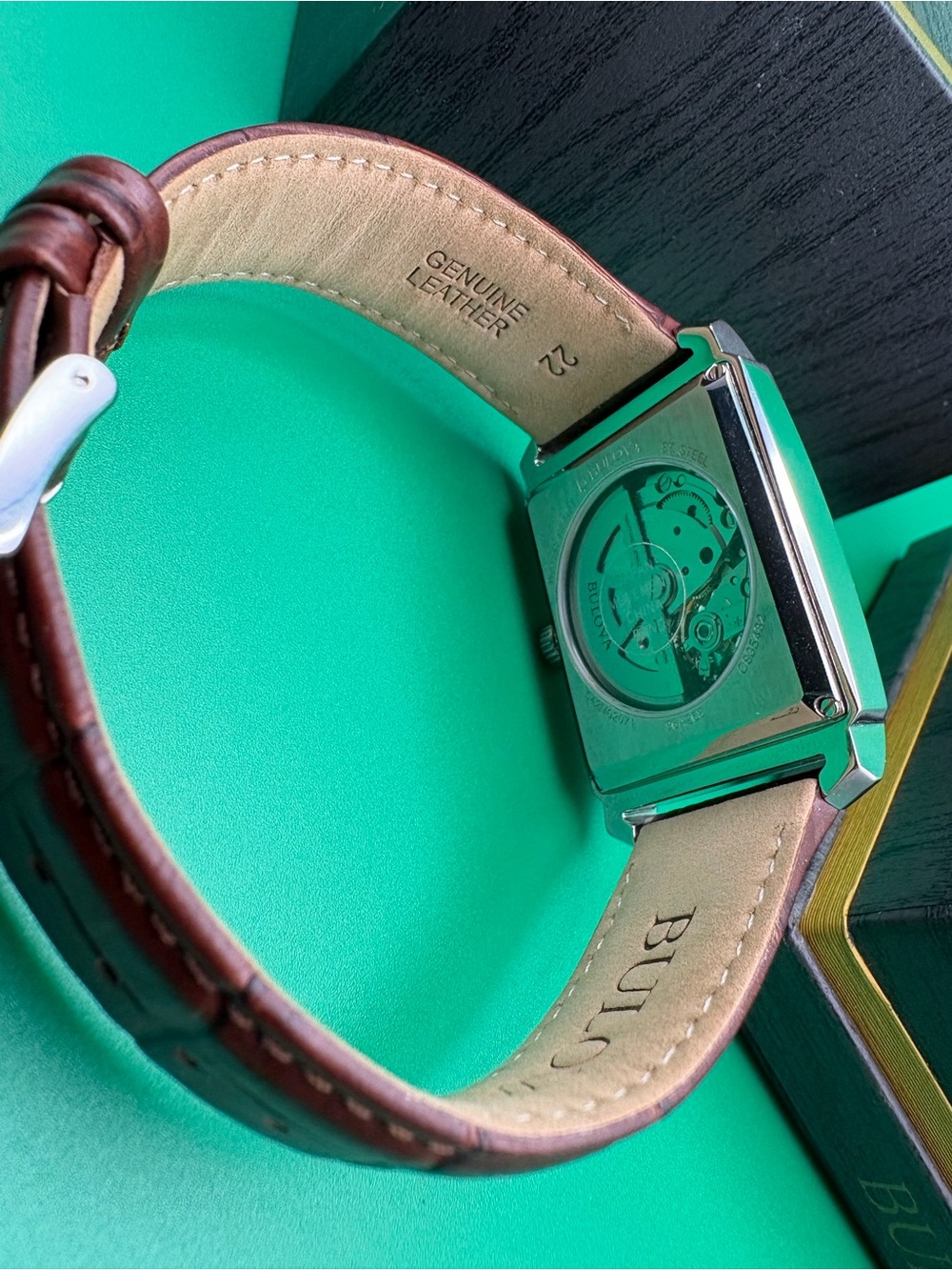 Bulova Silver Dial Watch with Brown Leather Strap and Open-Heart Window - Picture 3 of 4